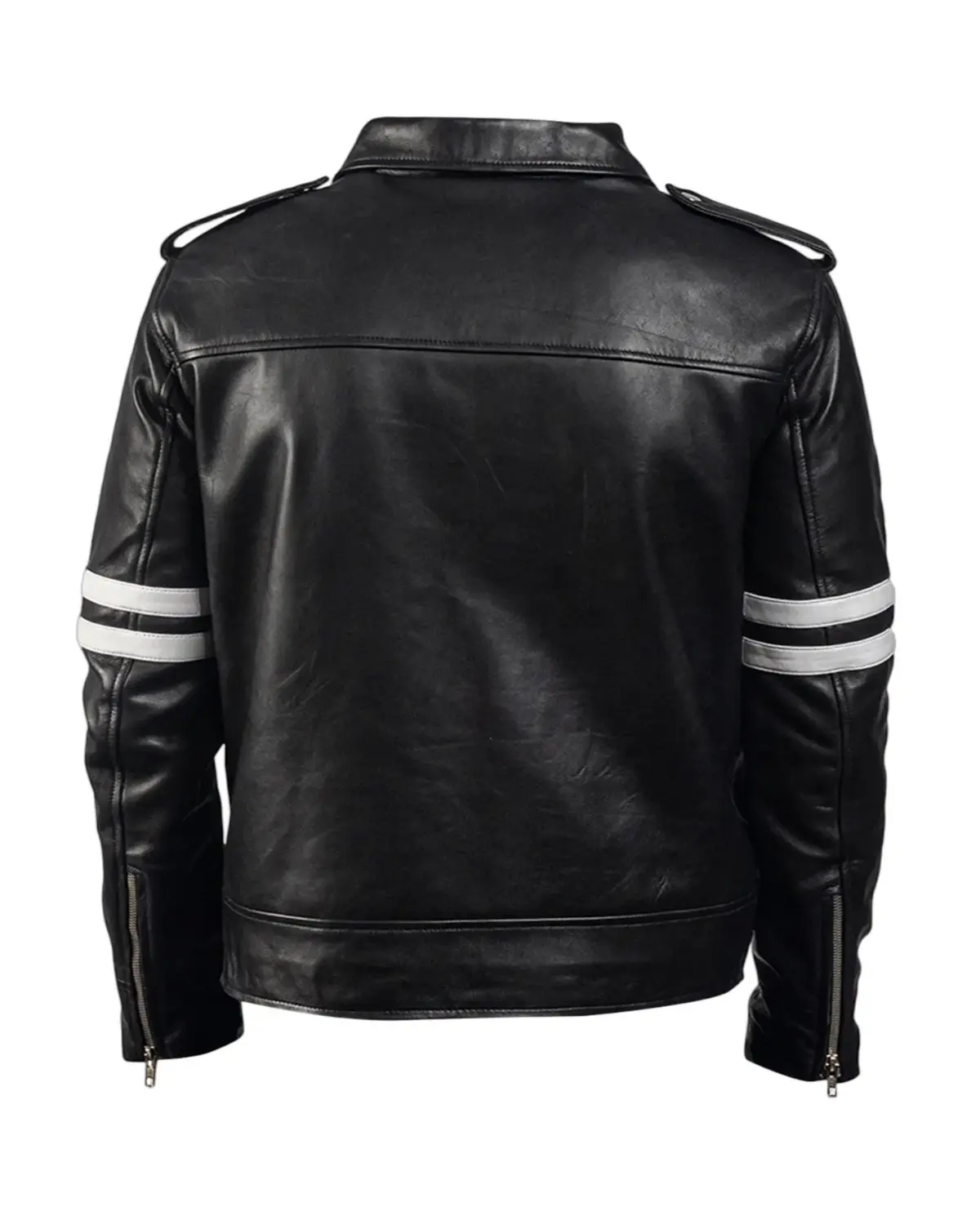 Mens Authentic Black & White Biker Leather Jacket