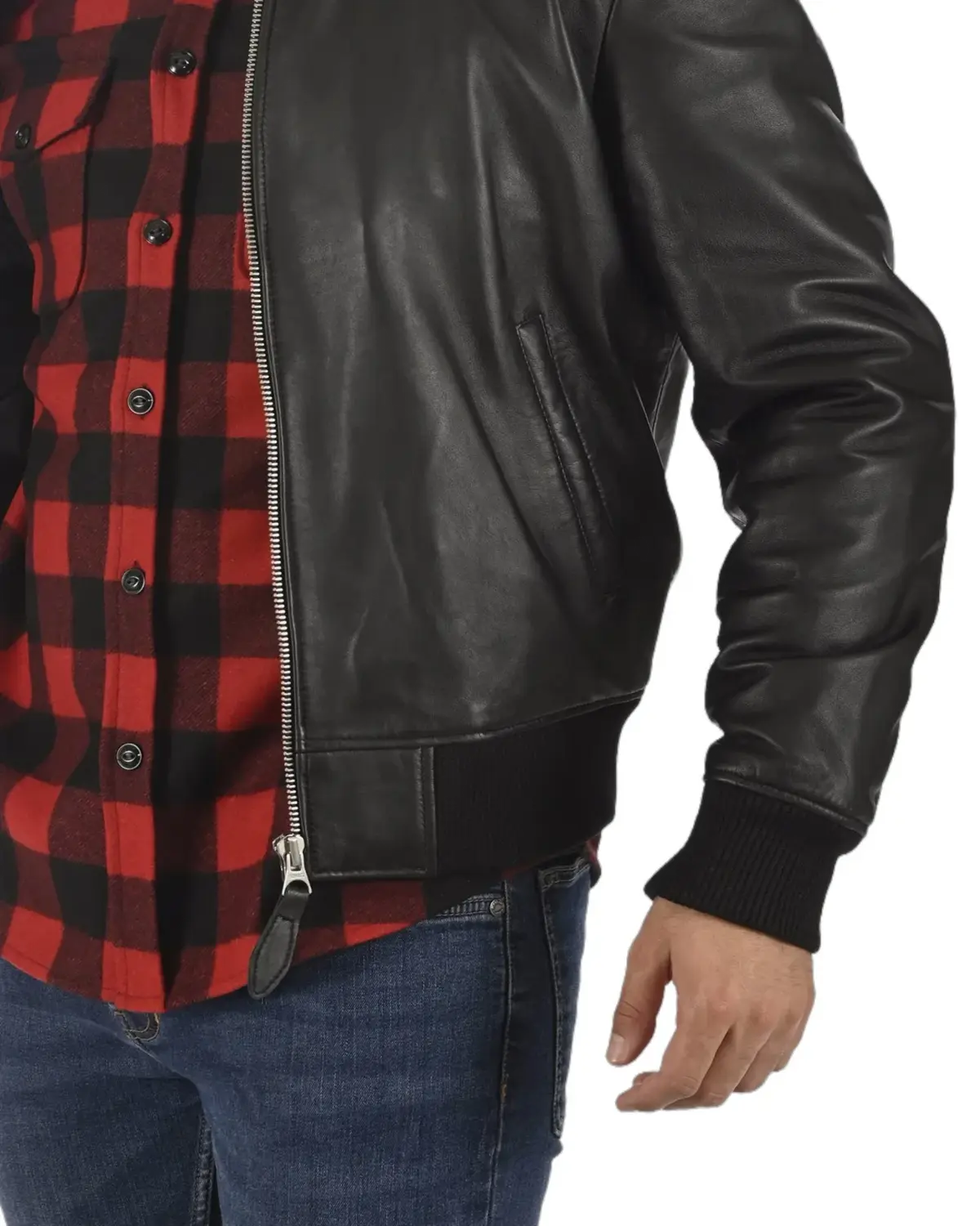 Mens Pitch Black Bomber Leather Jacket | Elite Jacket