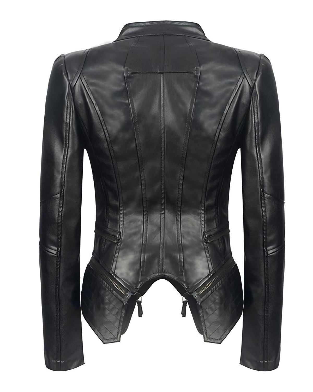 Womens Black Long Gothic Leather Jacket | Elite Jacket 