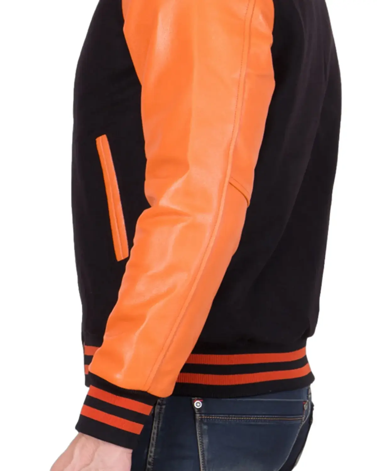 Mens Black and Orange Varsity Jacket | Elite Jacket