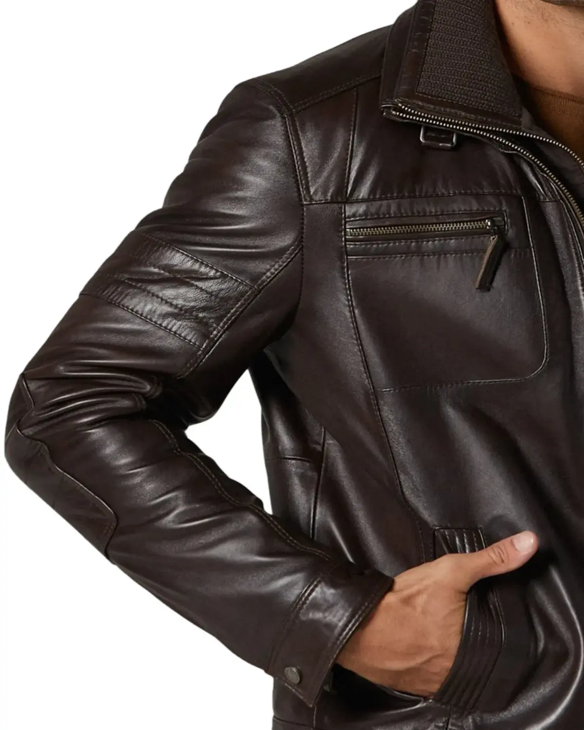 Mens Dark Brown Bomber Leather Jacket | Elite Deals