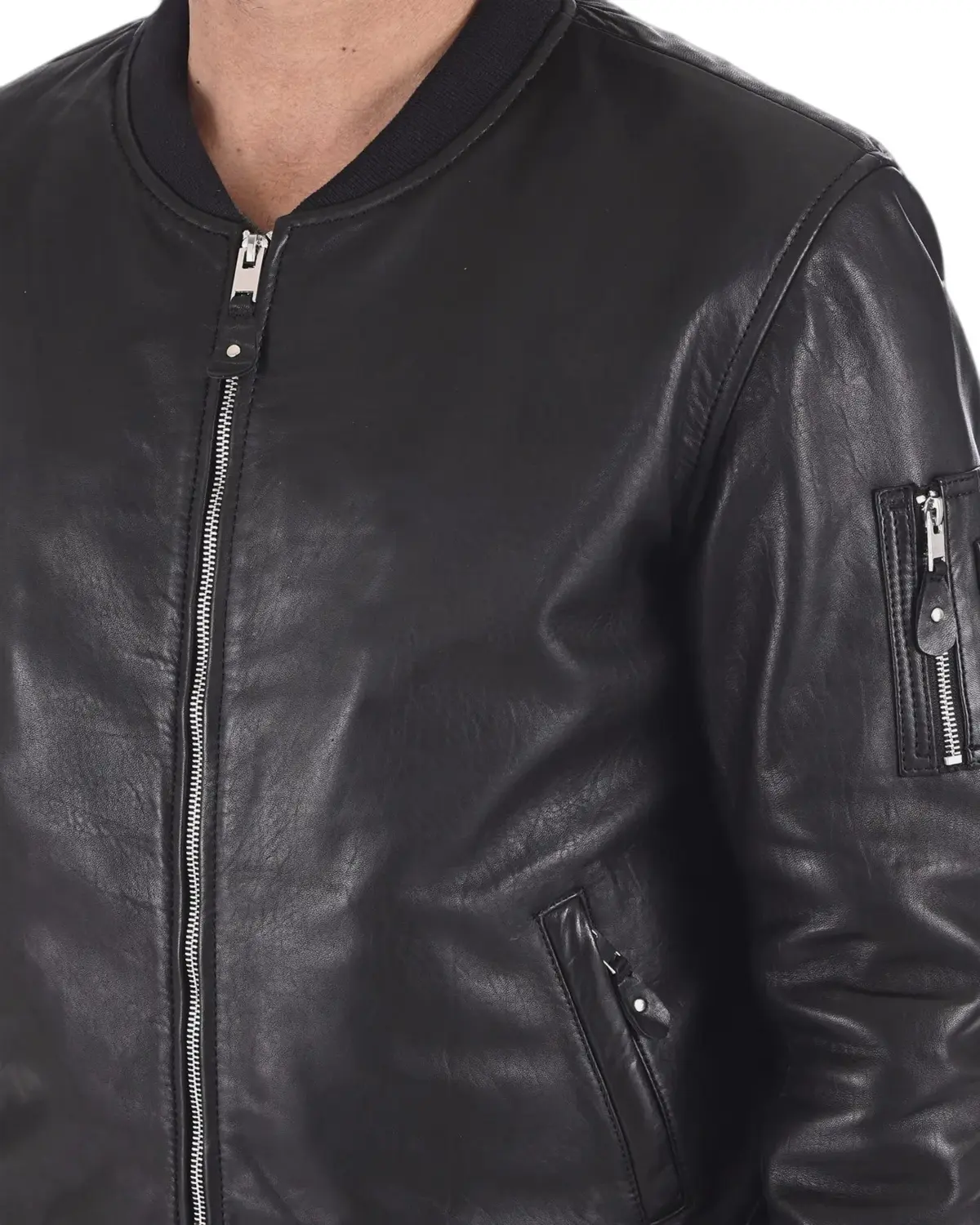 Mens Ink Black Bomber Leather Jacket | Elite Jacket