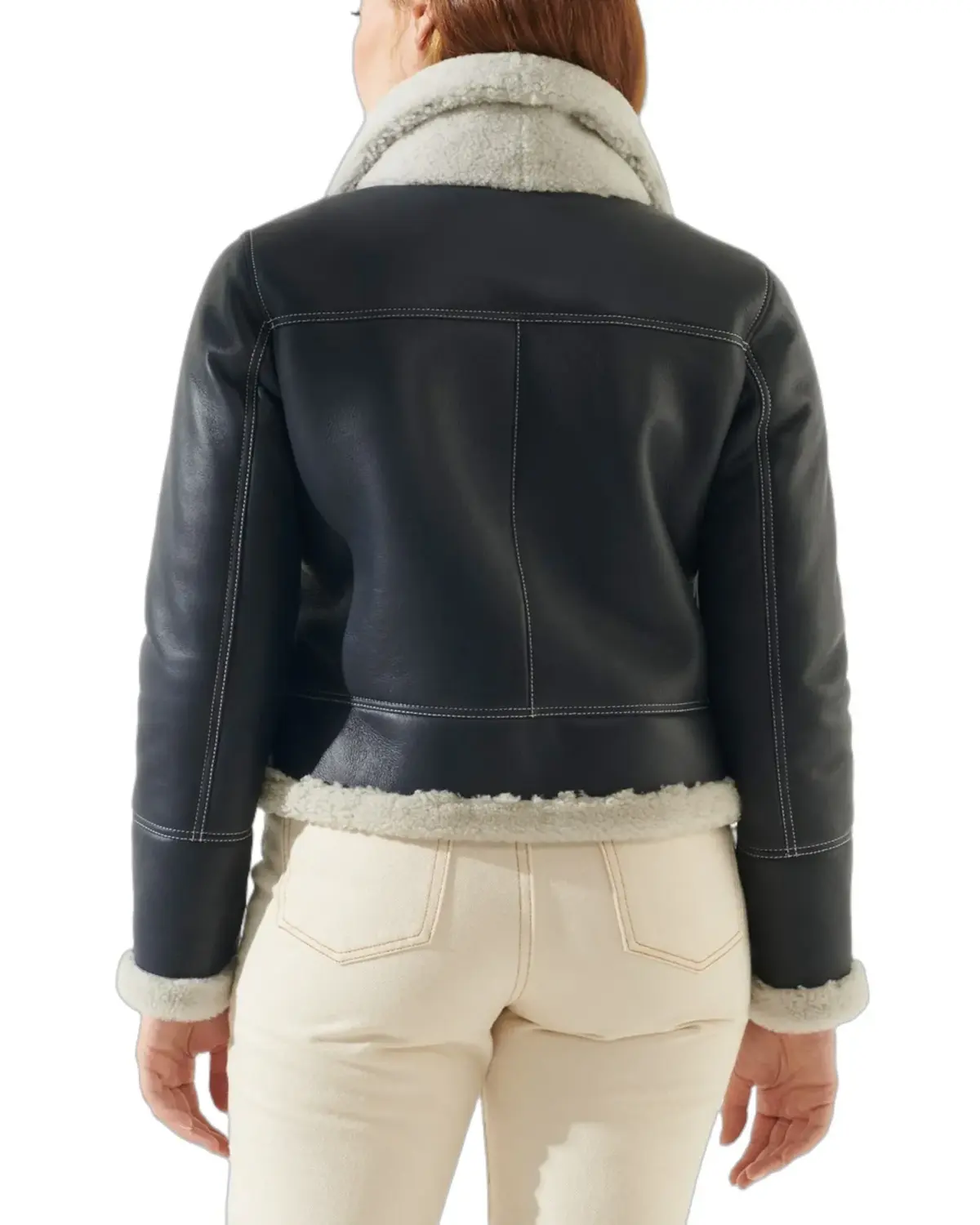 Womens Navy Blue Shearling Leather Jacket | Elite Jacket