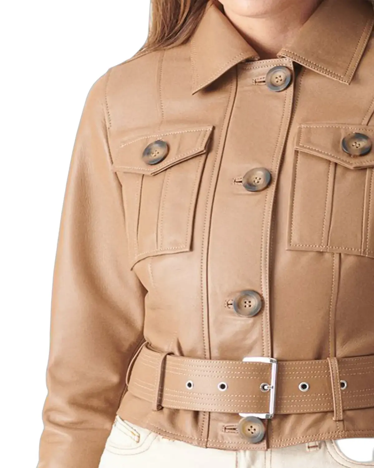 Womens TAN Biker Shots Leather Jacket | Elite Jacket