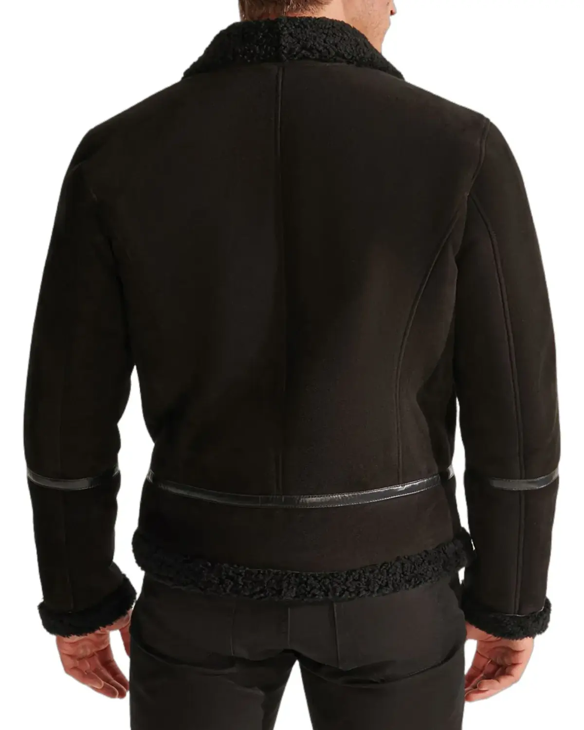 Mens Midnight Black Suede Shearling Leather Jacket