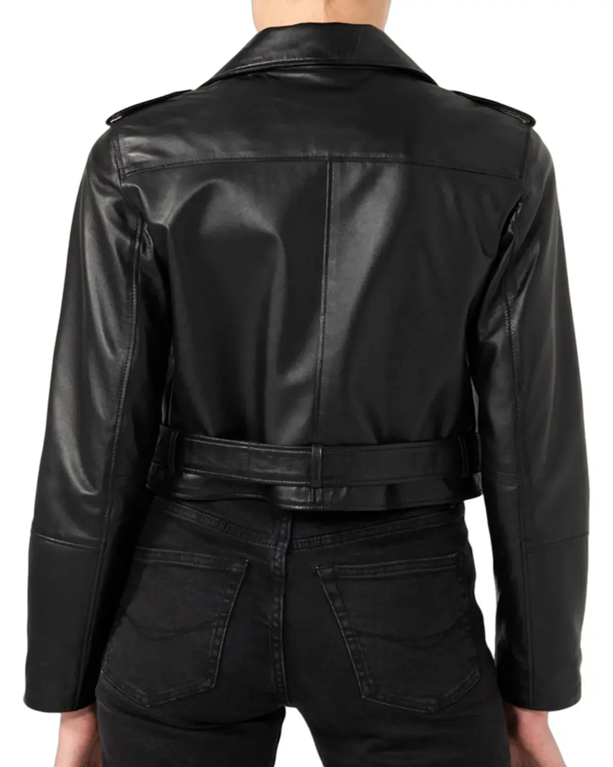 Casual Black Biker Leather Jacket For Womens