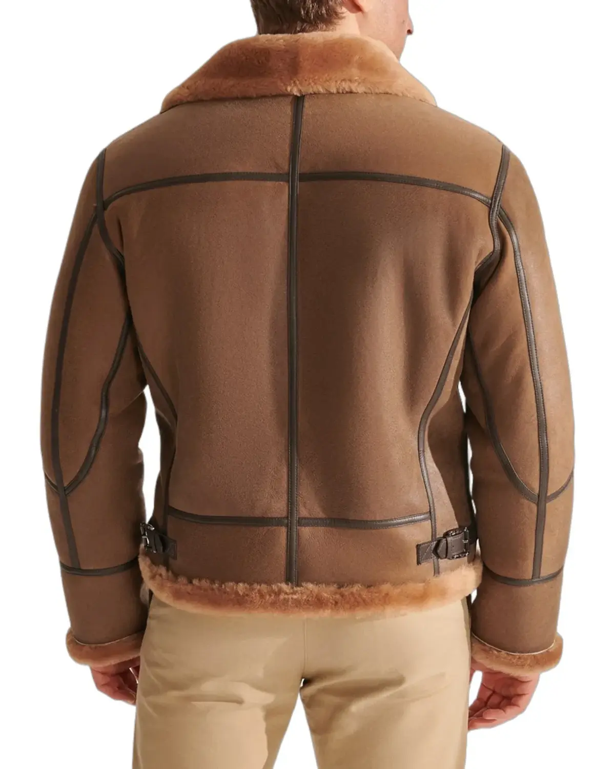 Mens Camel Brown Vintage Shearling Leather Jacket