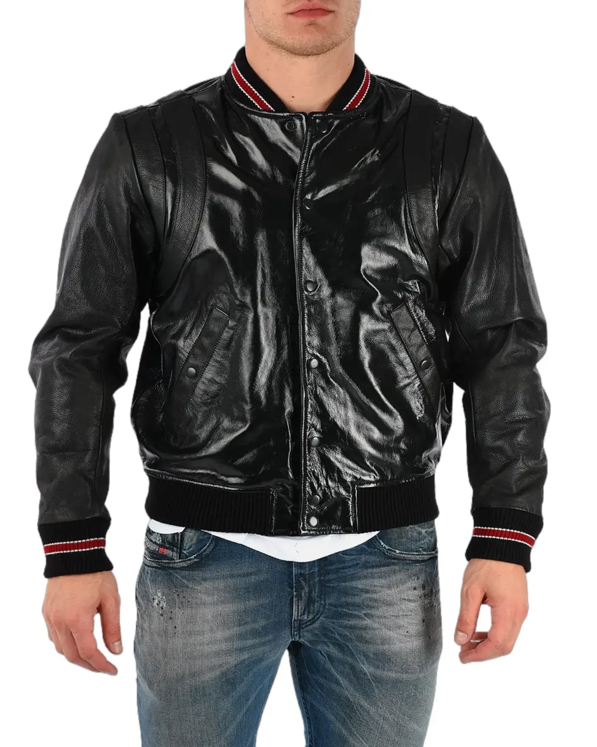 Mens shiny leather jacket online