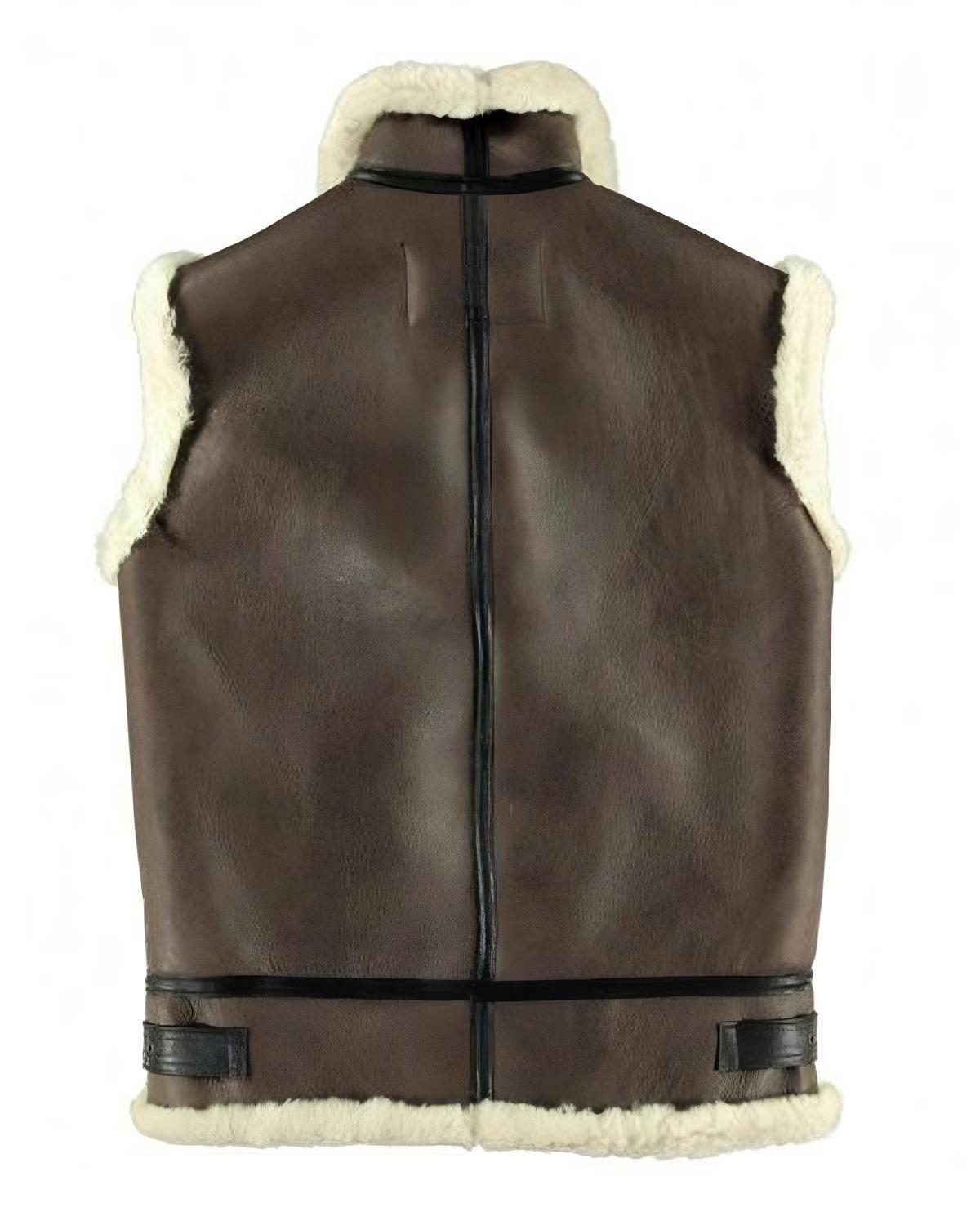 Mens WW2 B3 Faux Fur Shearling Brown Vest | Elite Jacket