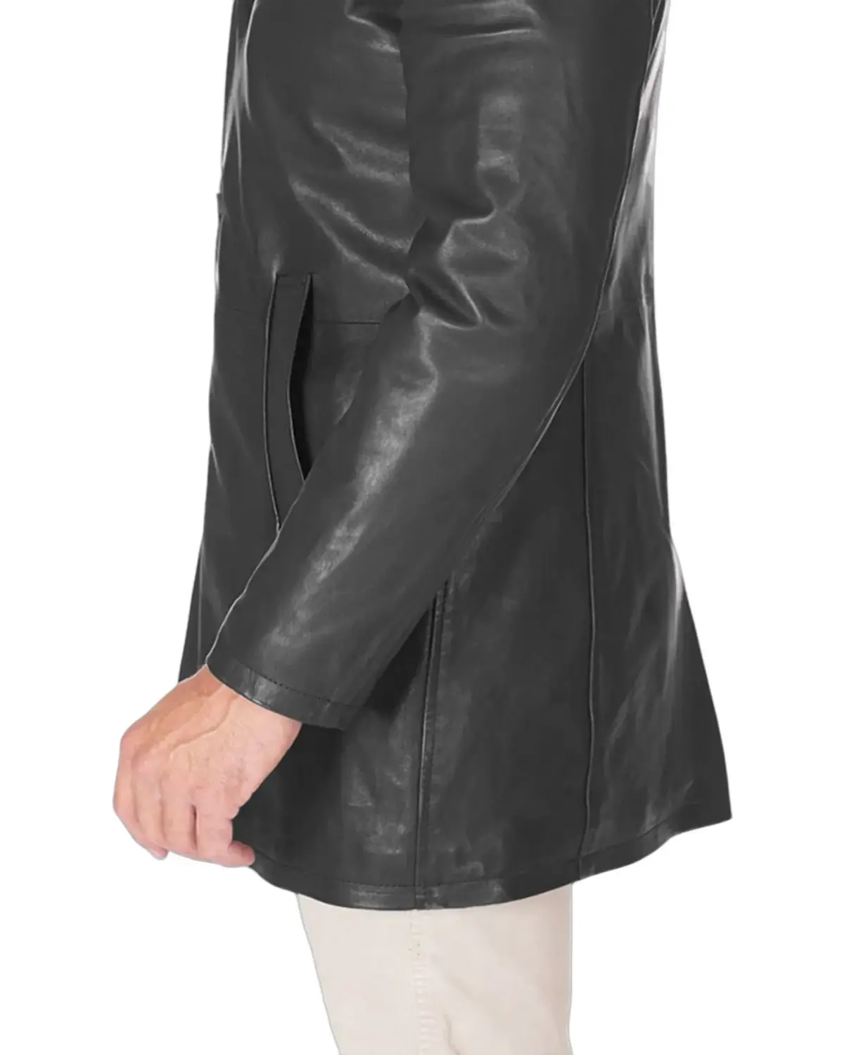 Mens Iconic Black Mid-Length Leather Coat | Elite Jacket