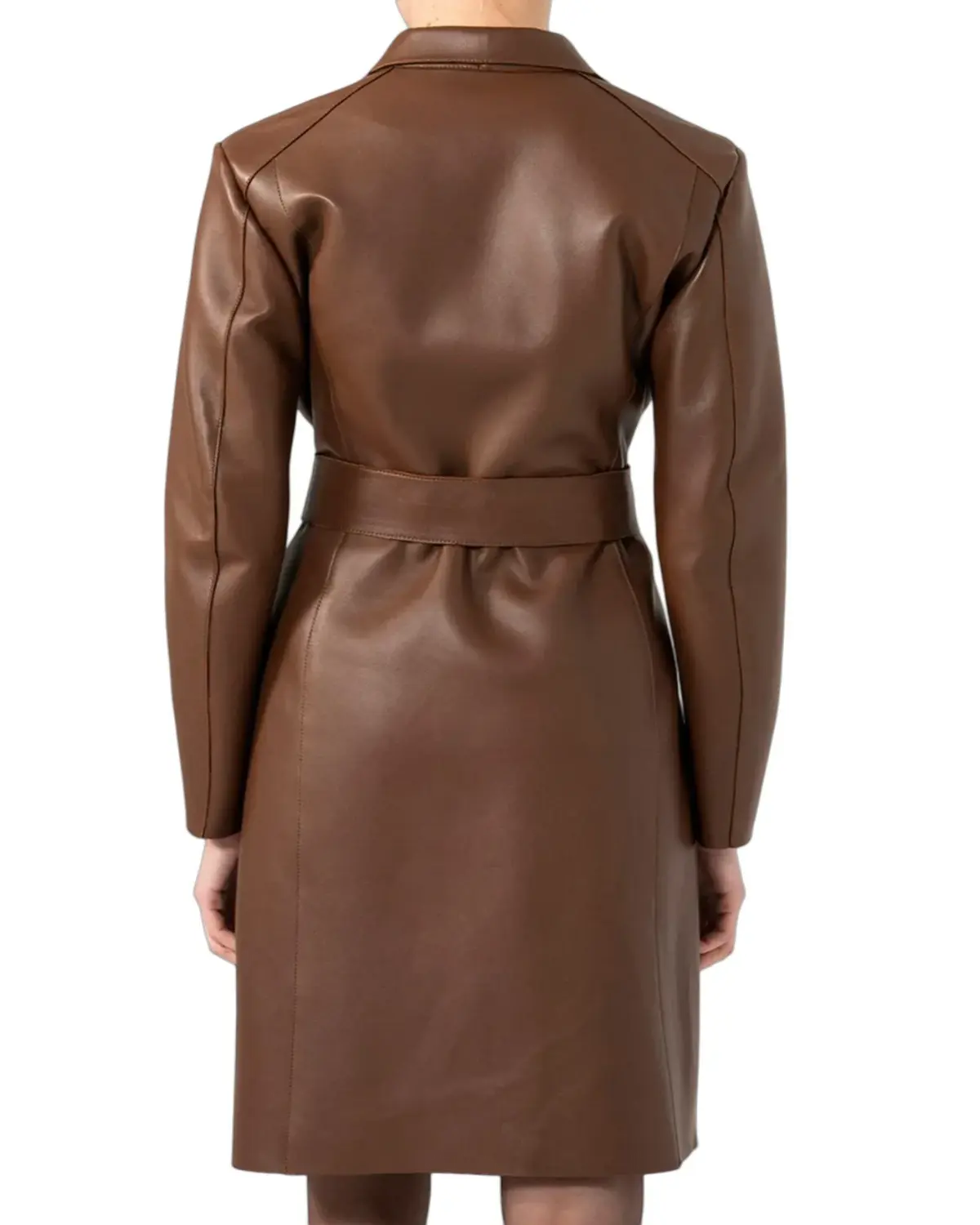 Womens Choco Brown Trench Leather Coat | Elite Jacket