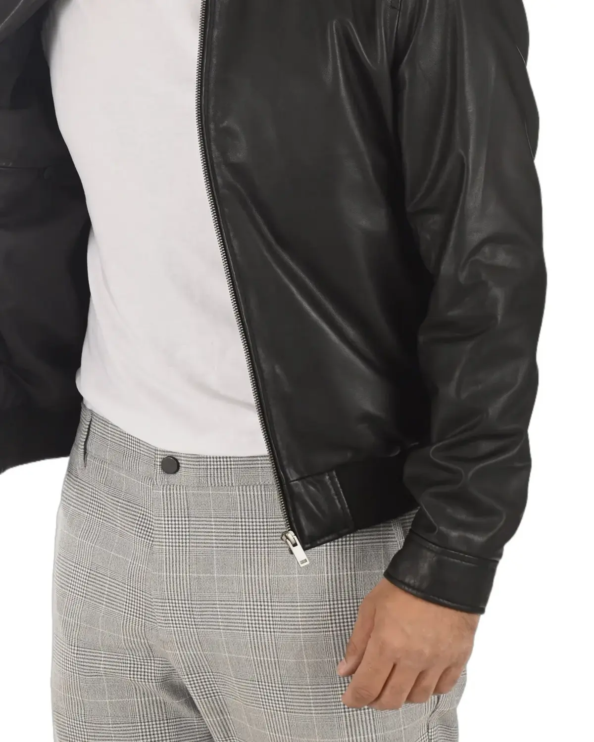 Mens Deep Black Bomber Leather Jacket