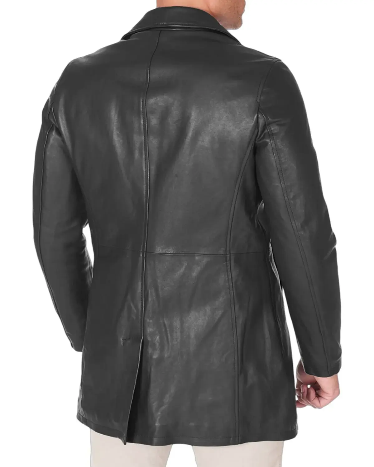 Mens Iconic Black Mid-Length Leather Coat | Elite Jacket