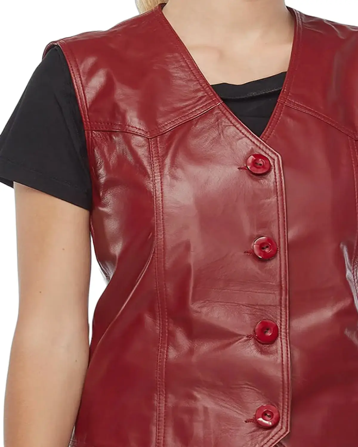 Womens Bright Red Biker Leather Vest | Elite Jacket