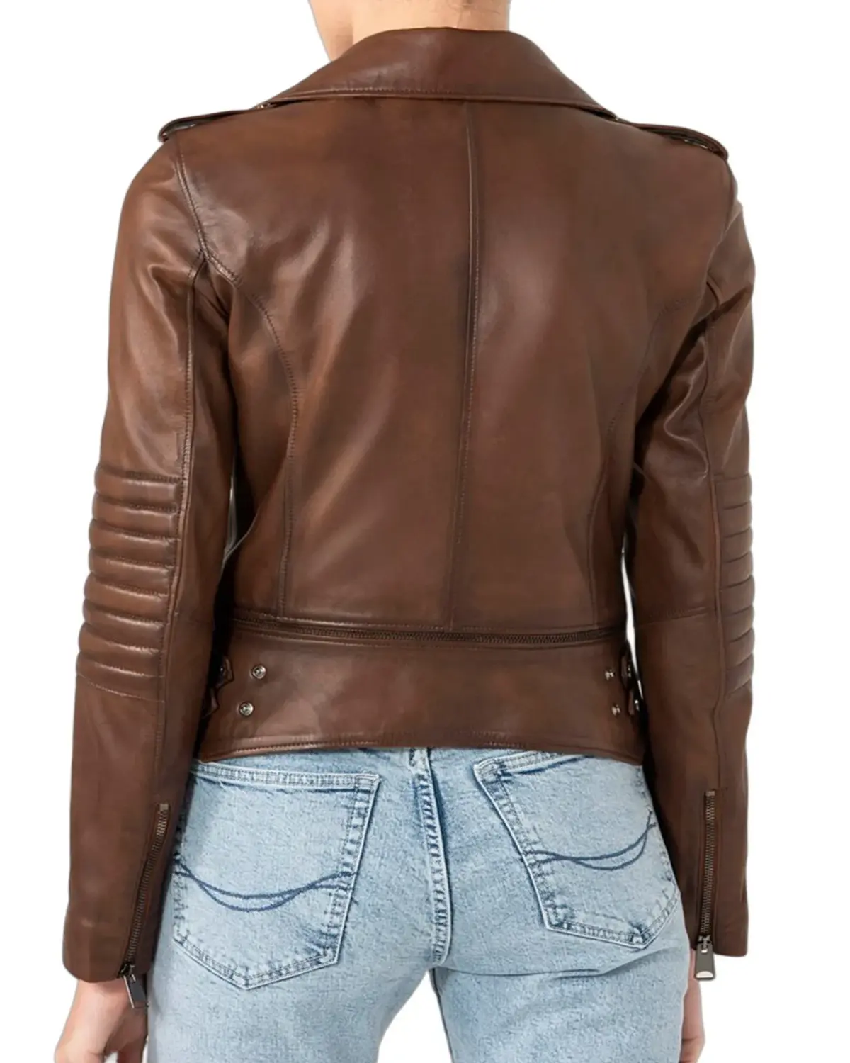 Womens Fitted Brown Biker Leather Jacket | Elite Jacket