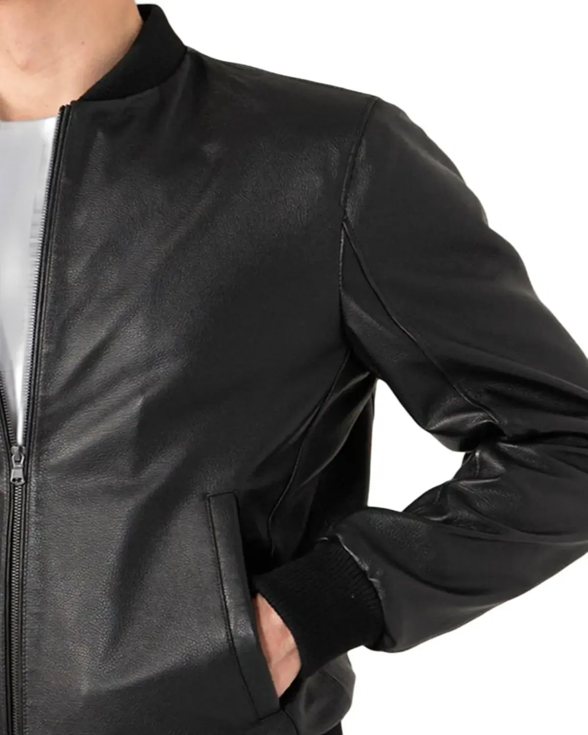 Mens Black Cow Leather Bomber Jacket