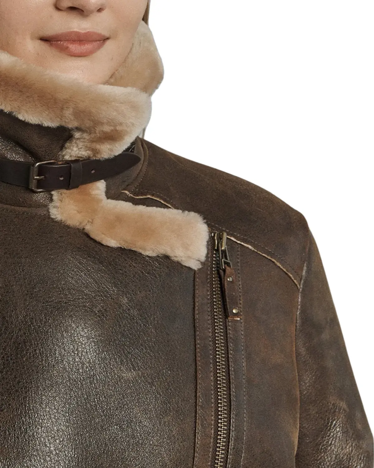 Womens Oversized Brown Shearling Leather Jacket | Elite Jacket