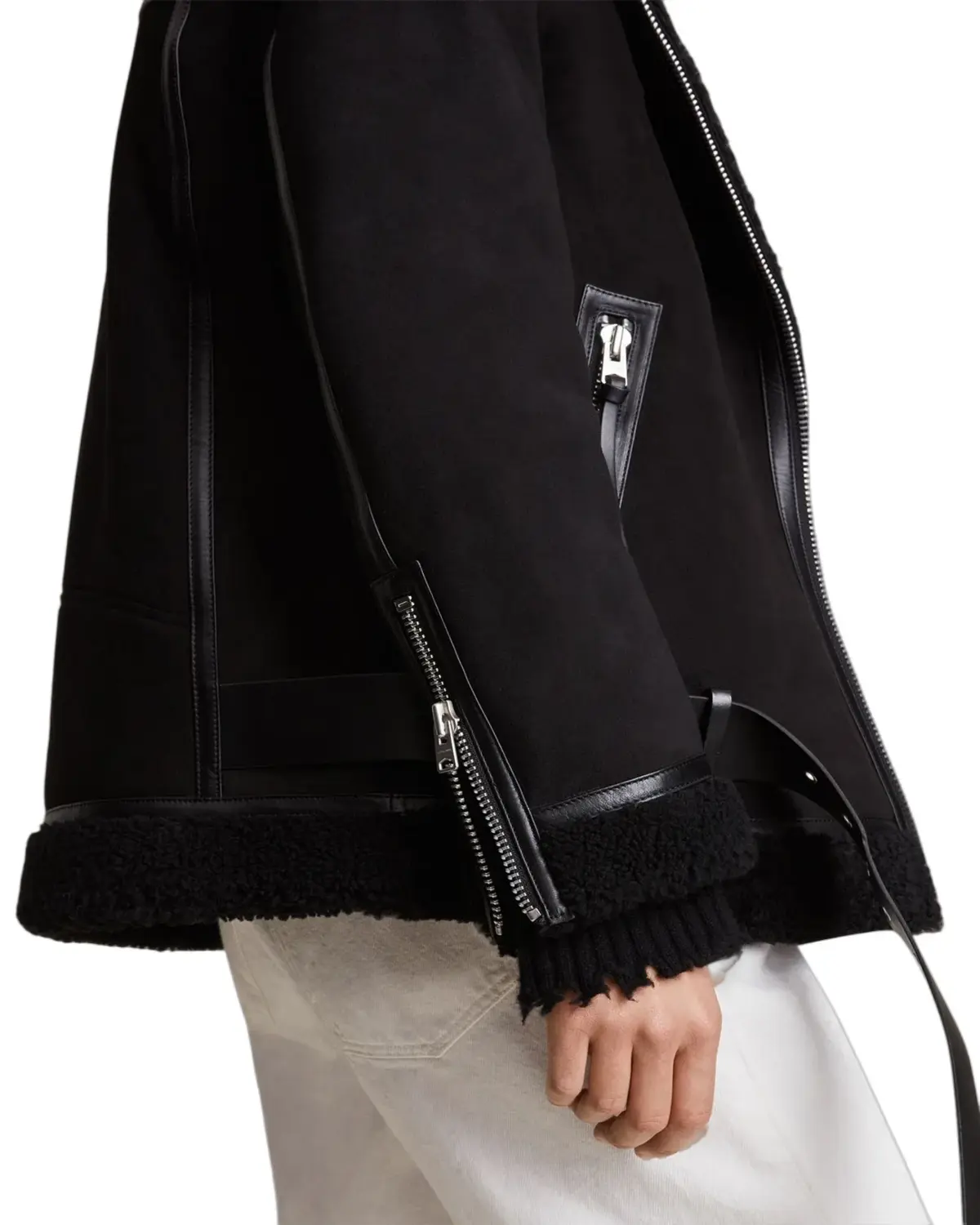 Womens Matt Black Shearling Leather Jacket | Elite Jacket