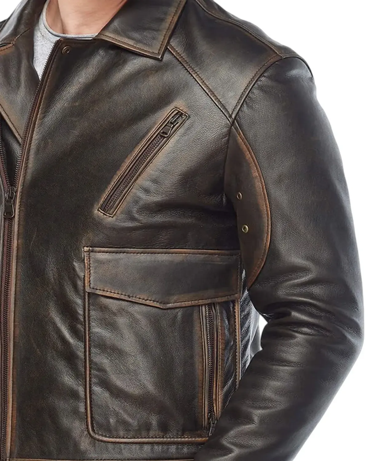 Mens Vintage Distressed Black Biker Leather Jacket | Elite