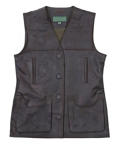 Womens Vintage Brown Leather Shooting Vest | Elite Jacket