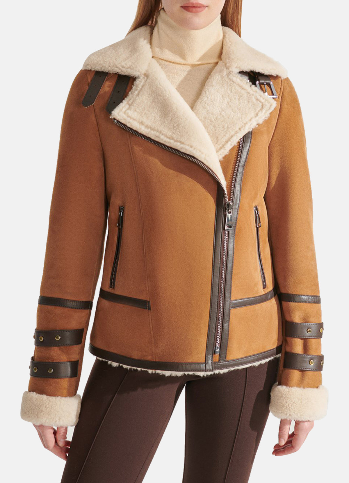 Womens Tan Suede Shearling Leather Jacket