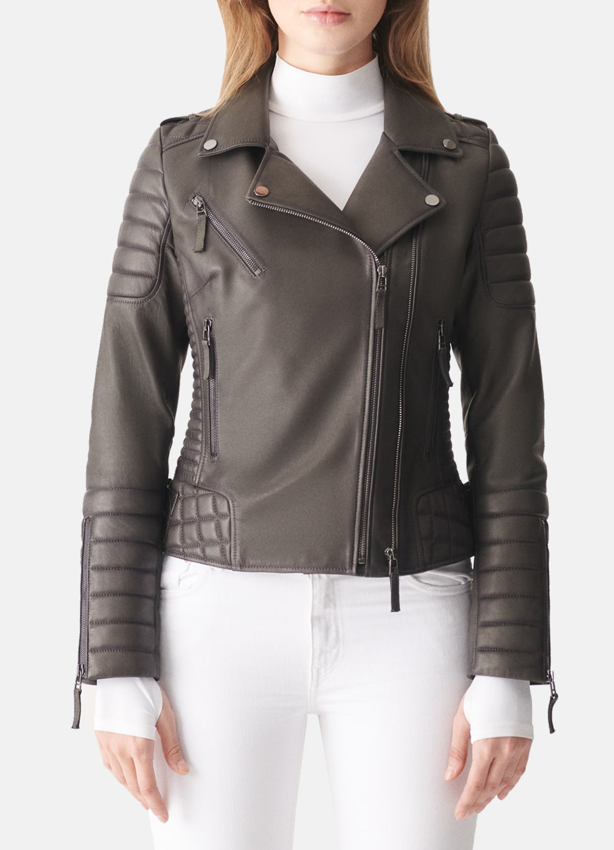 Womens Padded Black Biker Leather Jacket