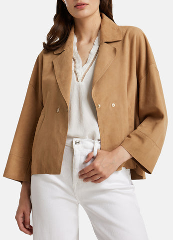 Womens Casual TAN Suede Leather Jacket
