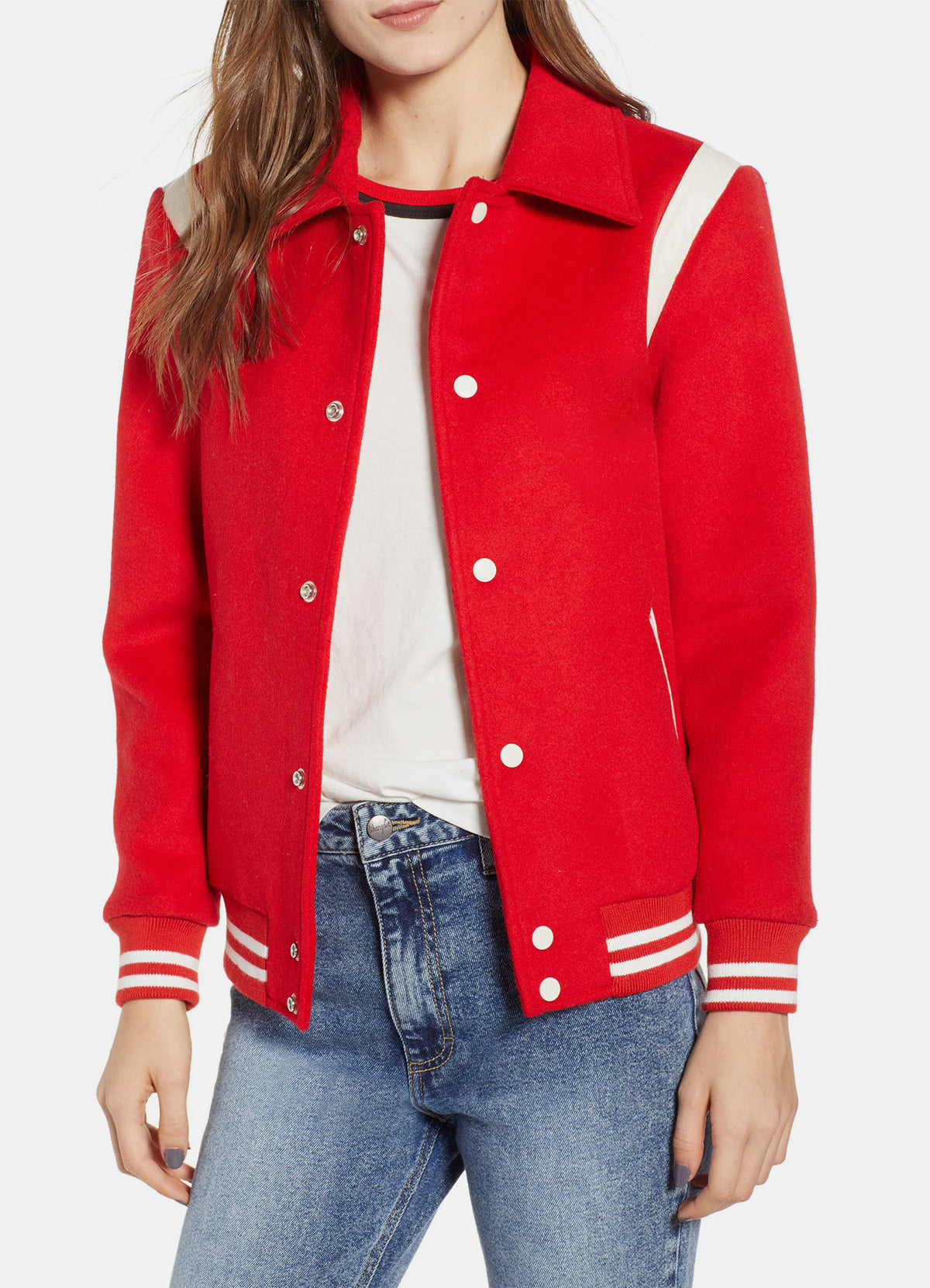 Red Jacket Female Womens Bright Red Varsity Jacket | Elite Jacket