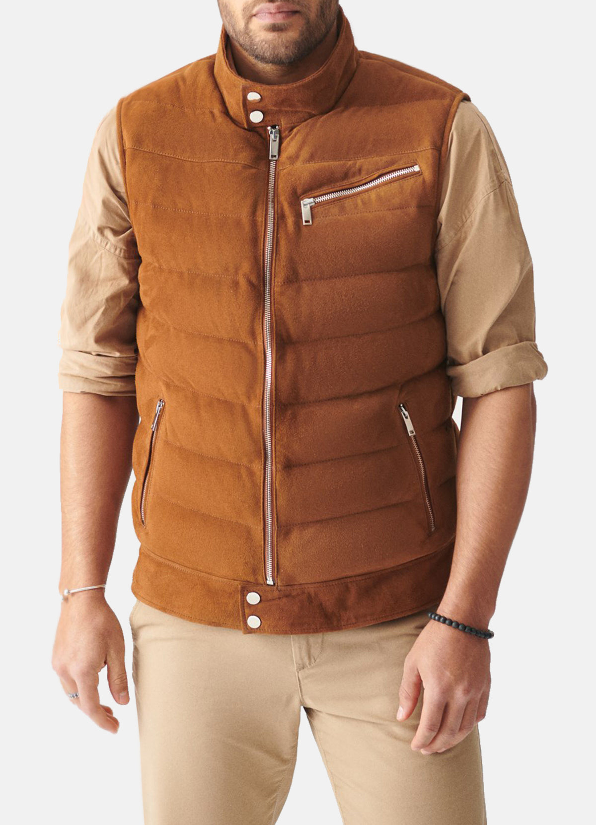 Mens Casual Tan Suede Leather Vest