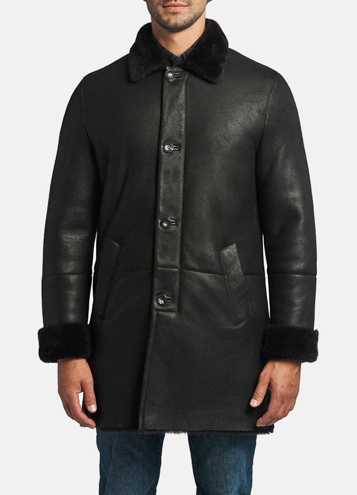 Mens Authentic Black Shearling Leather Coat | Elite Jacket