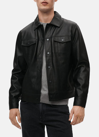Mens Charcoal Black Biker Leather Jacket
