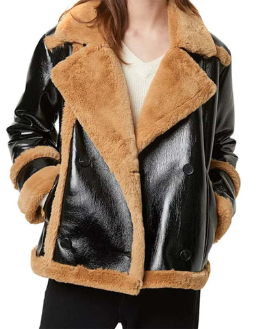 Double Breasted Shearling Jacket For Womens