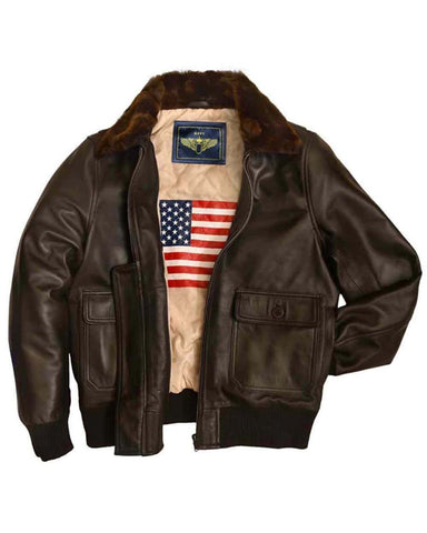 Elite Mens G-1 US Navy Brown Bomber leather Jacket