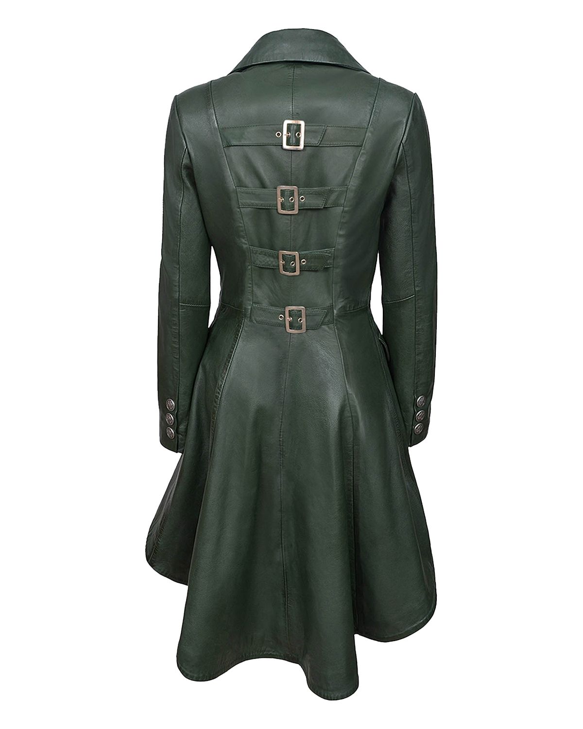 Elite Women's Back Buckle Real Leather Long Gothic Coat