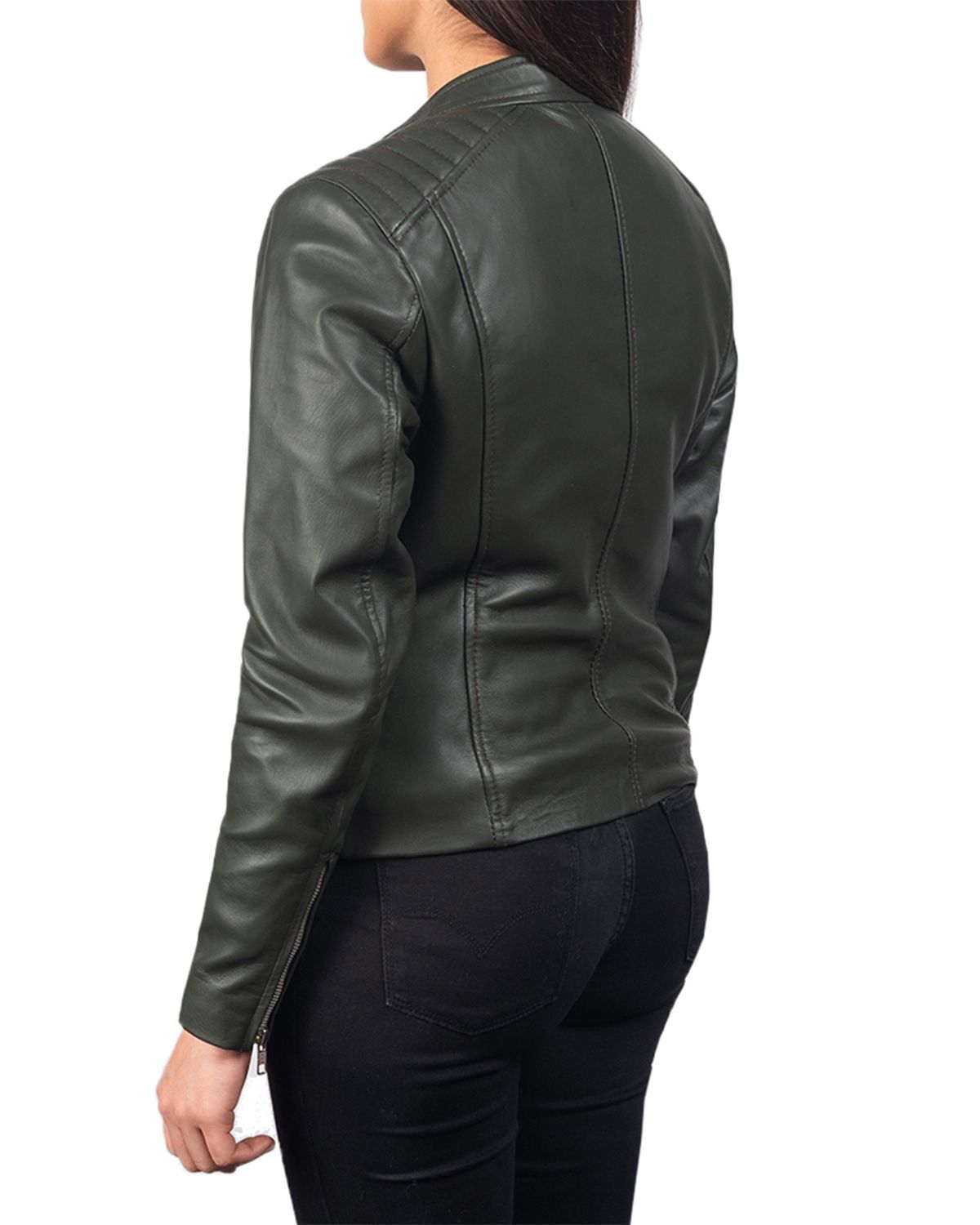 Womens Slim Fit Leather Jacket With Quilted Shoulders | Elite