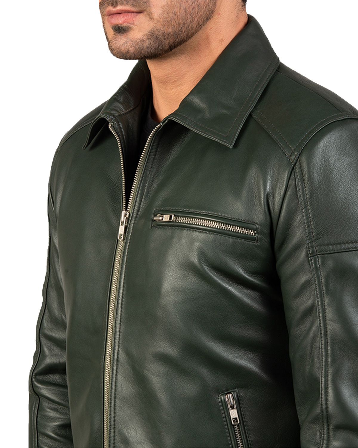 Green Leather Jacket For Mens 
