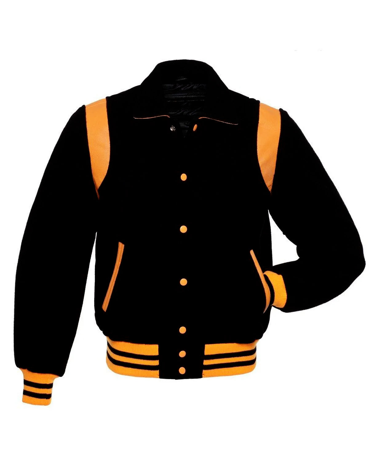 Varsity Sailor Collar Black And Orange Wool Jacket