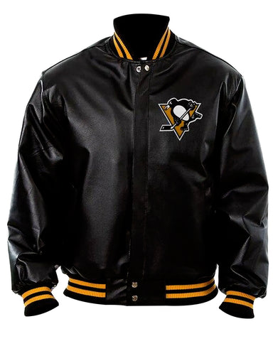 Pittsburgh Penguins Black Leather Bomber Jacket