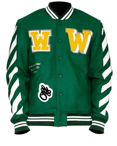 Virgil Abloh Off White Patches 2015 Green Letterman Jacket 