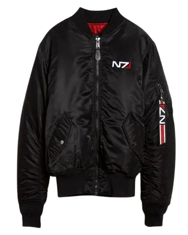 Mass Effect 3 Game N7 Black Satin Bomber Jacket