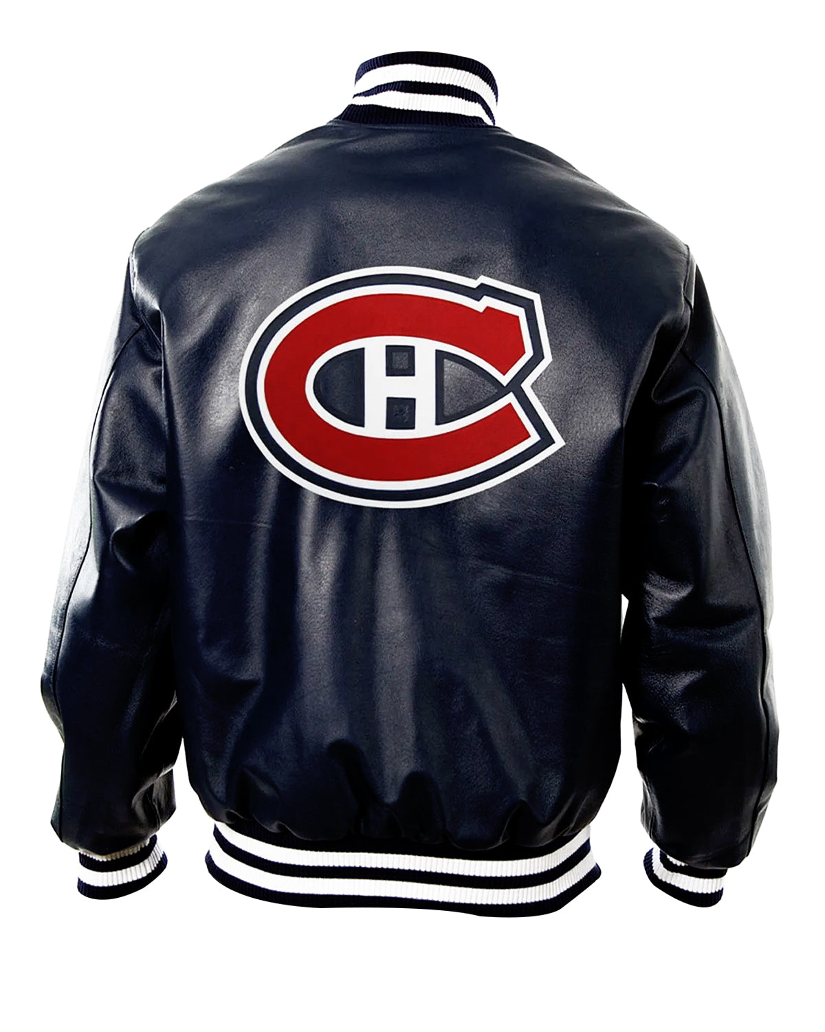 Ice Hockey Montreal Canadiens Navy Blue Leather Bomber Jacket