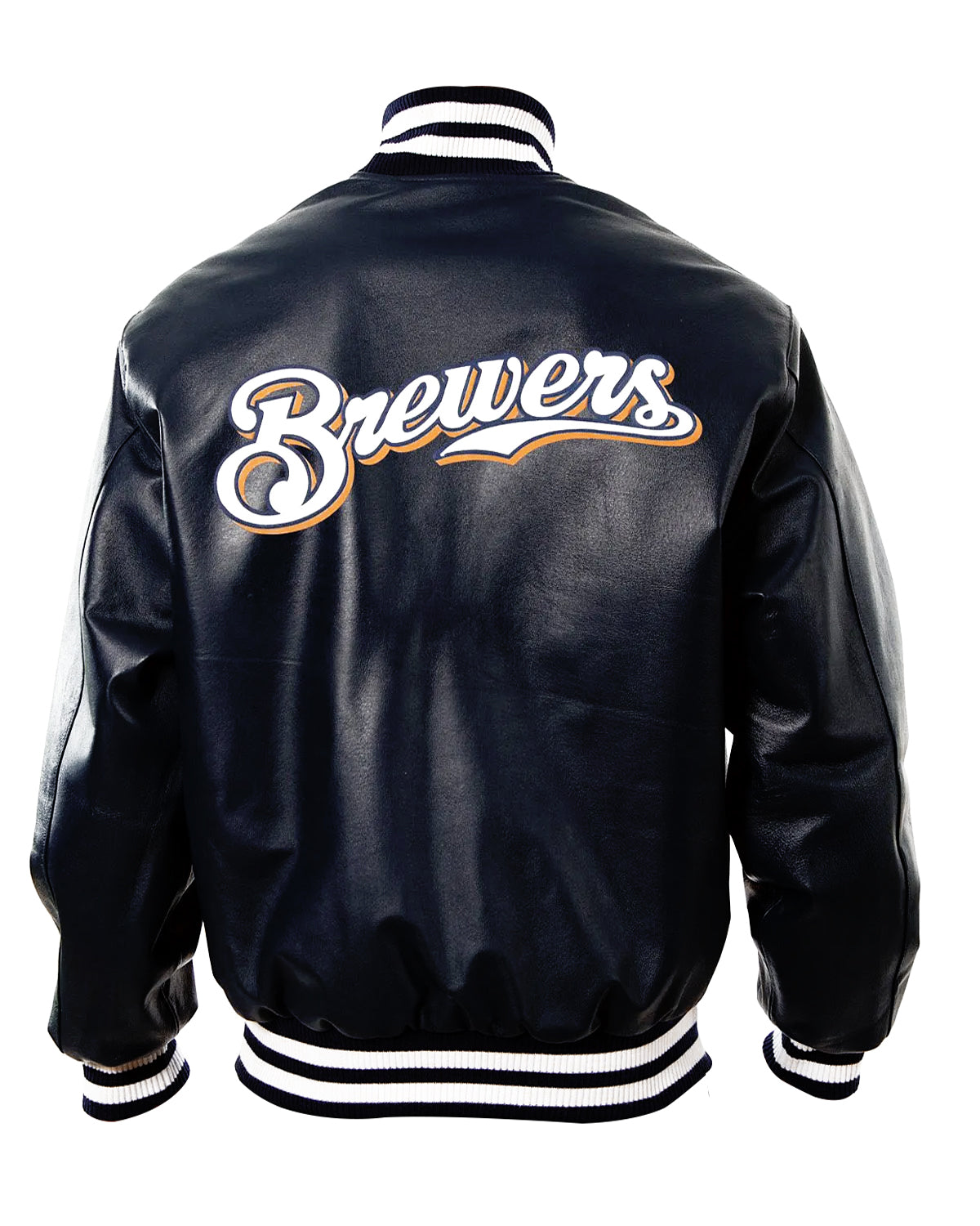 Baseball Team Milwaukee Brewers Navy Blue Leather Jacket