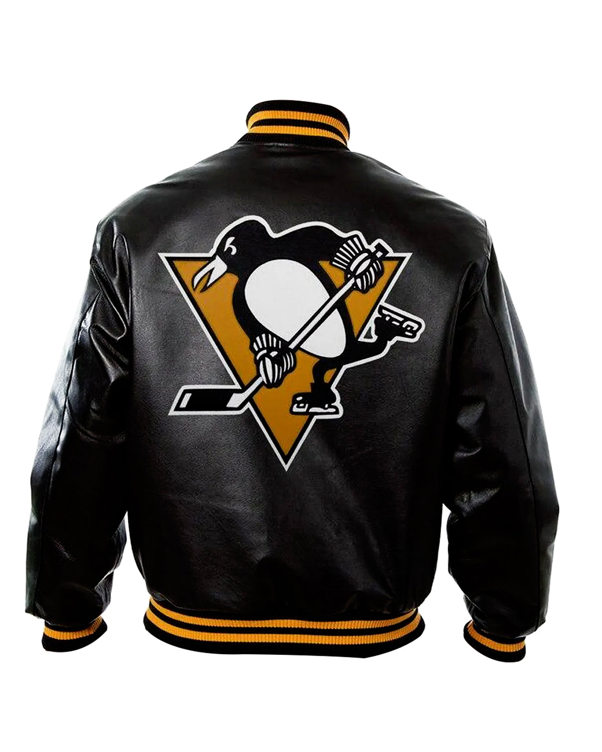 Pittsburgh Penguins Black Leather Bomber Jacket