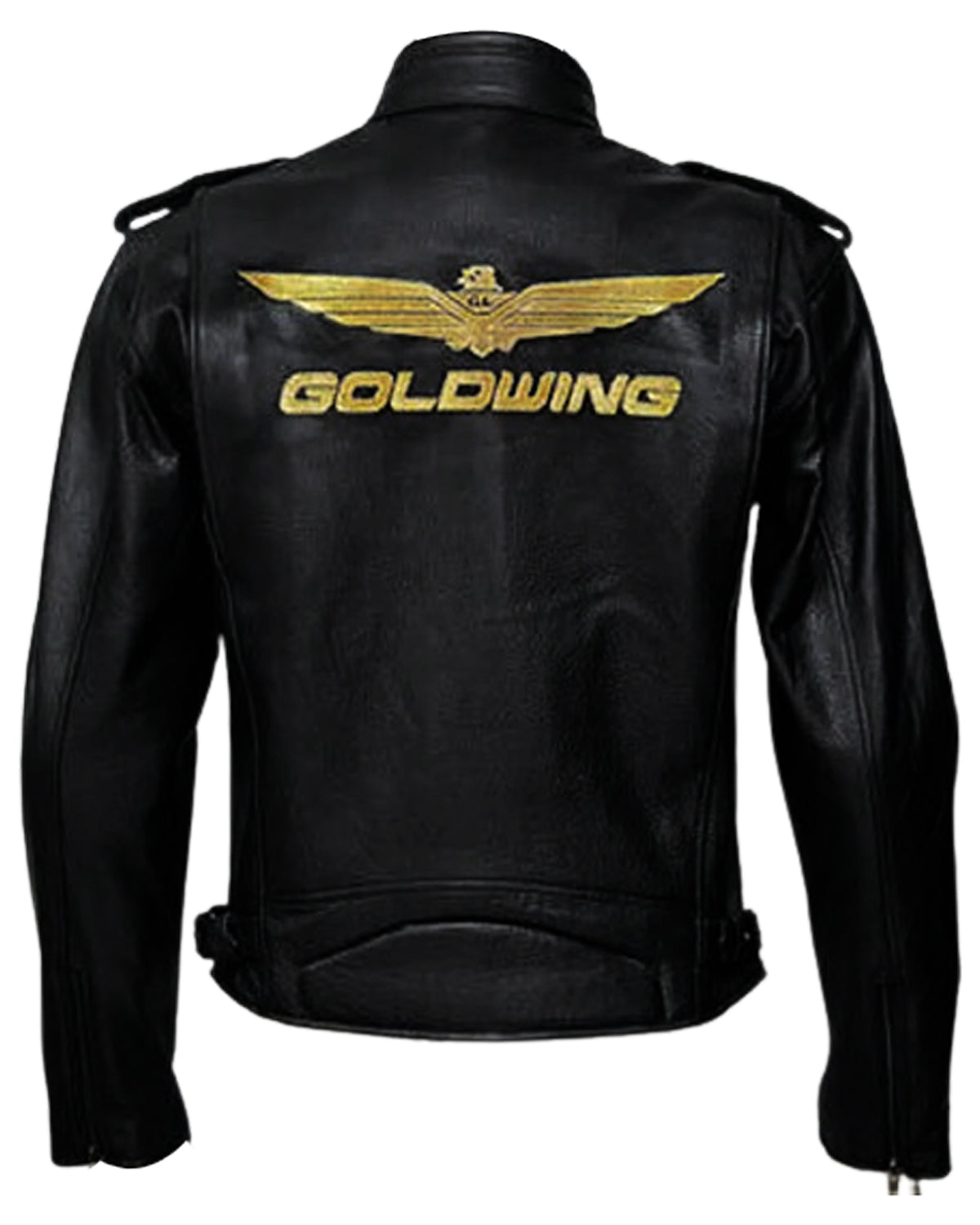 Mens Goldwing Patch Black Leather Biker Jacket