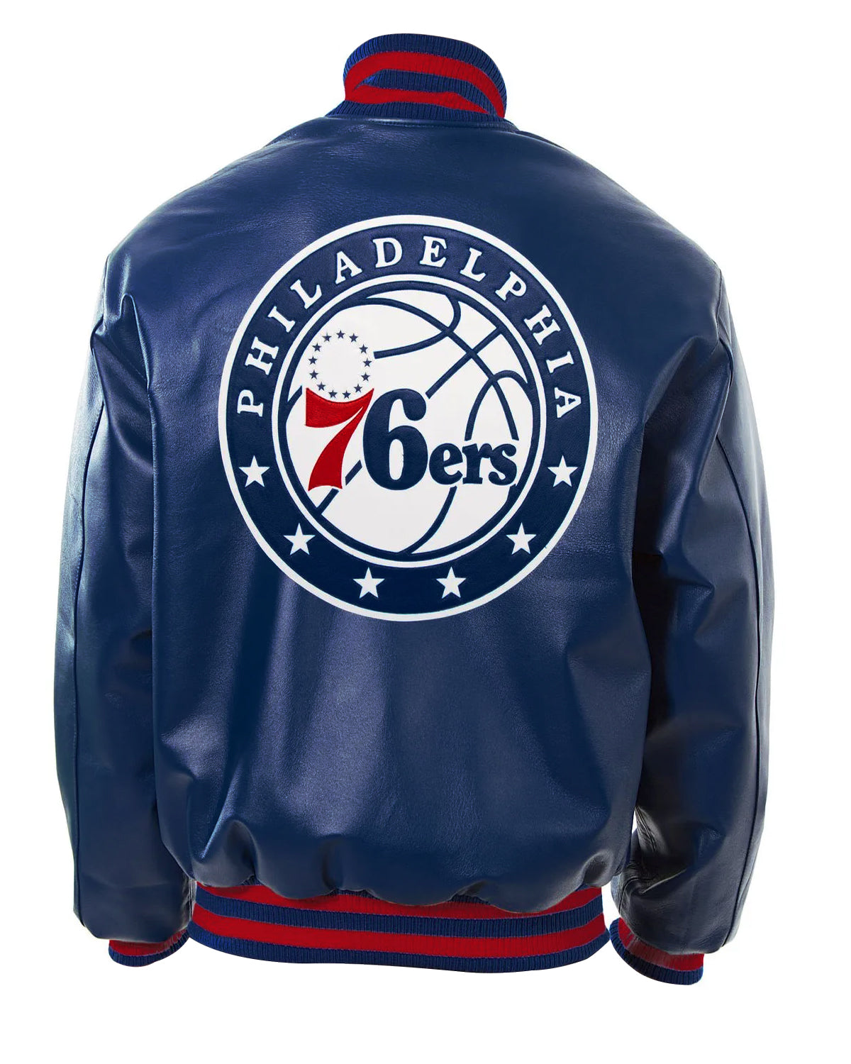 Basketball Team Philadelphia 76ers Blue Leather Bomber Jacket