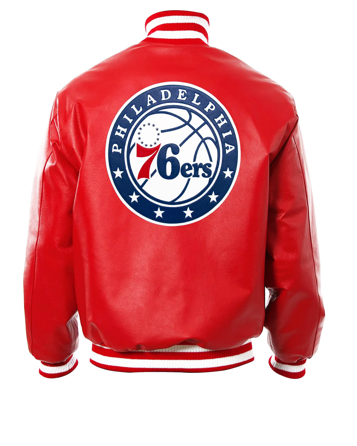 Philadelphia 76ers Logo Patch Red Leather Bomber Jacket 