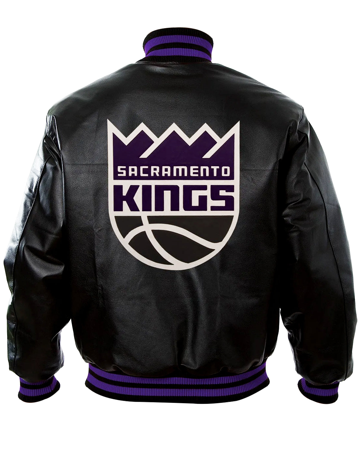 NBA Sacramento Kings Black Leather Bomber Varsity Jacket