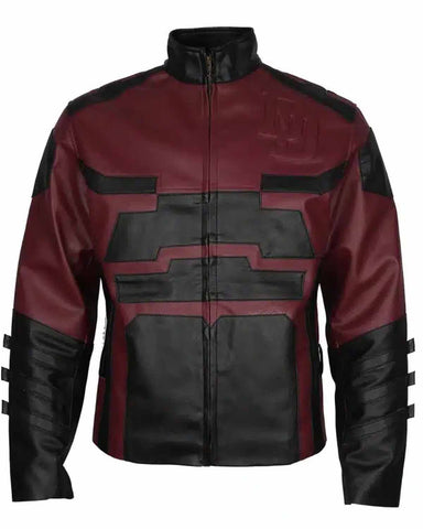 Charlie Cox Daredevil Maroon Real Leather Mens Jackets 