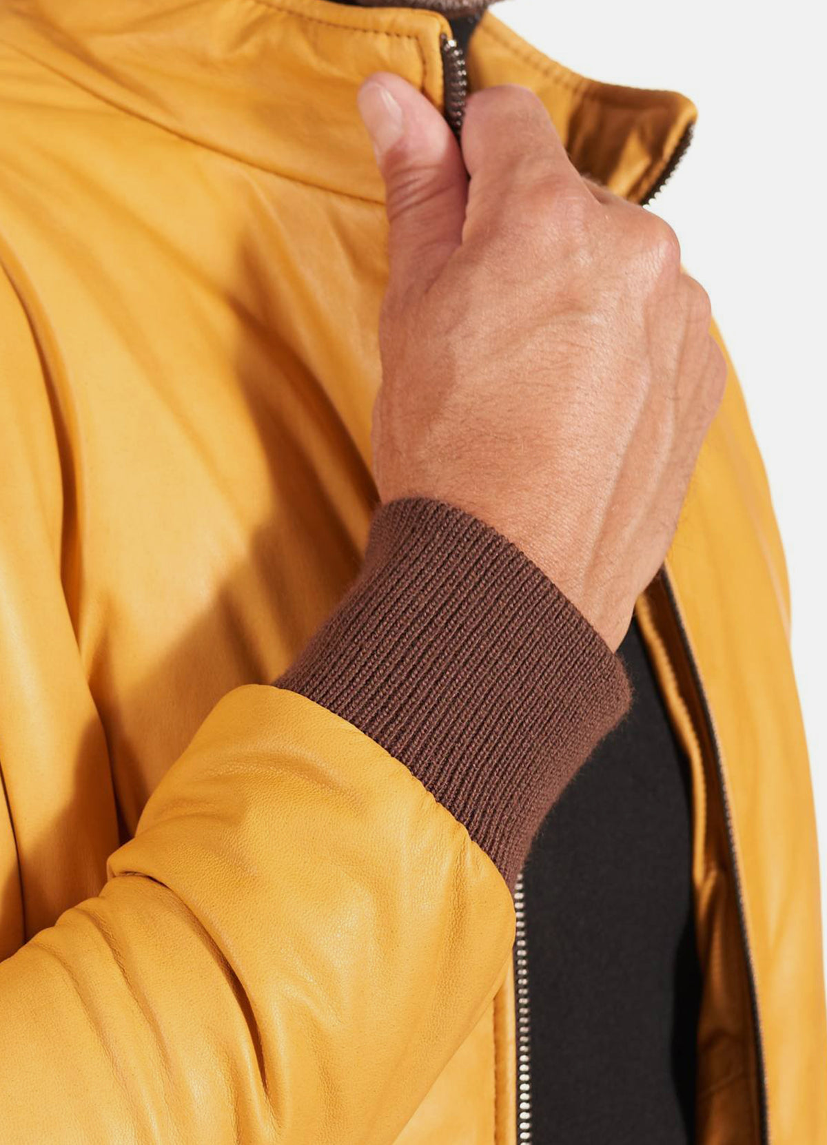 Mens Soft Yellow Bomber Leather Jacket | Elite Collection