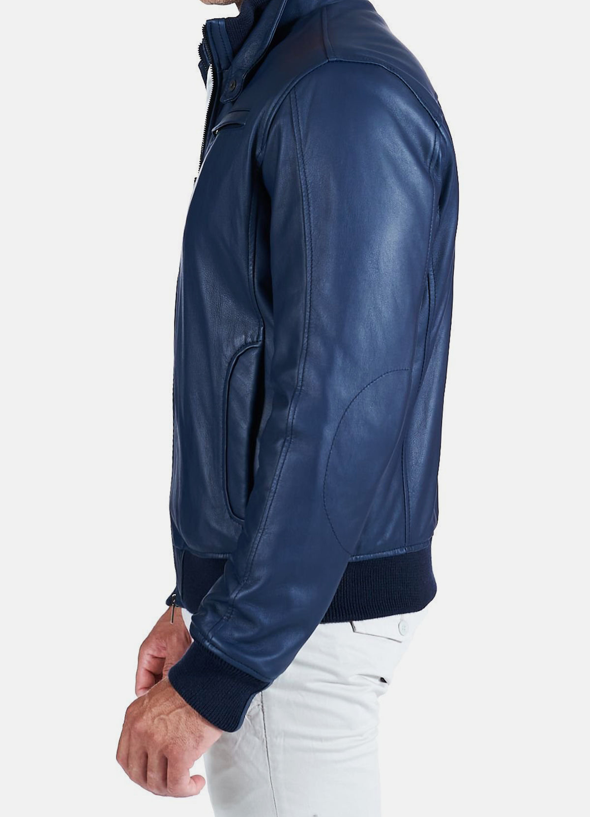 Mens Shiny Blue Bomber Leather Jacket | Elite Jacket